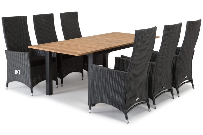 Las Vegas Matgrupp Utomhus 152-210 + 6 Jenny Ställbar Fåtölj - Teak/Svart - Utemöbler - Utegrupp - Matgrupper utomhus