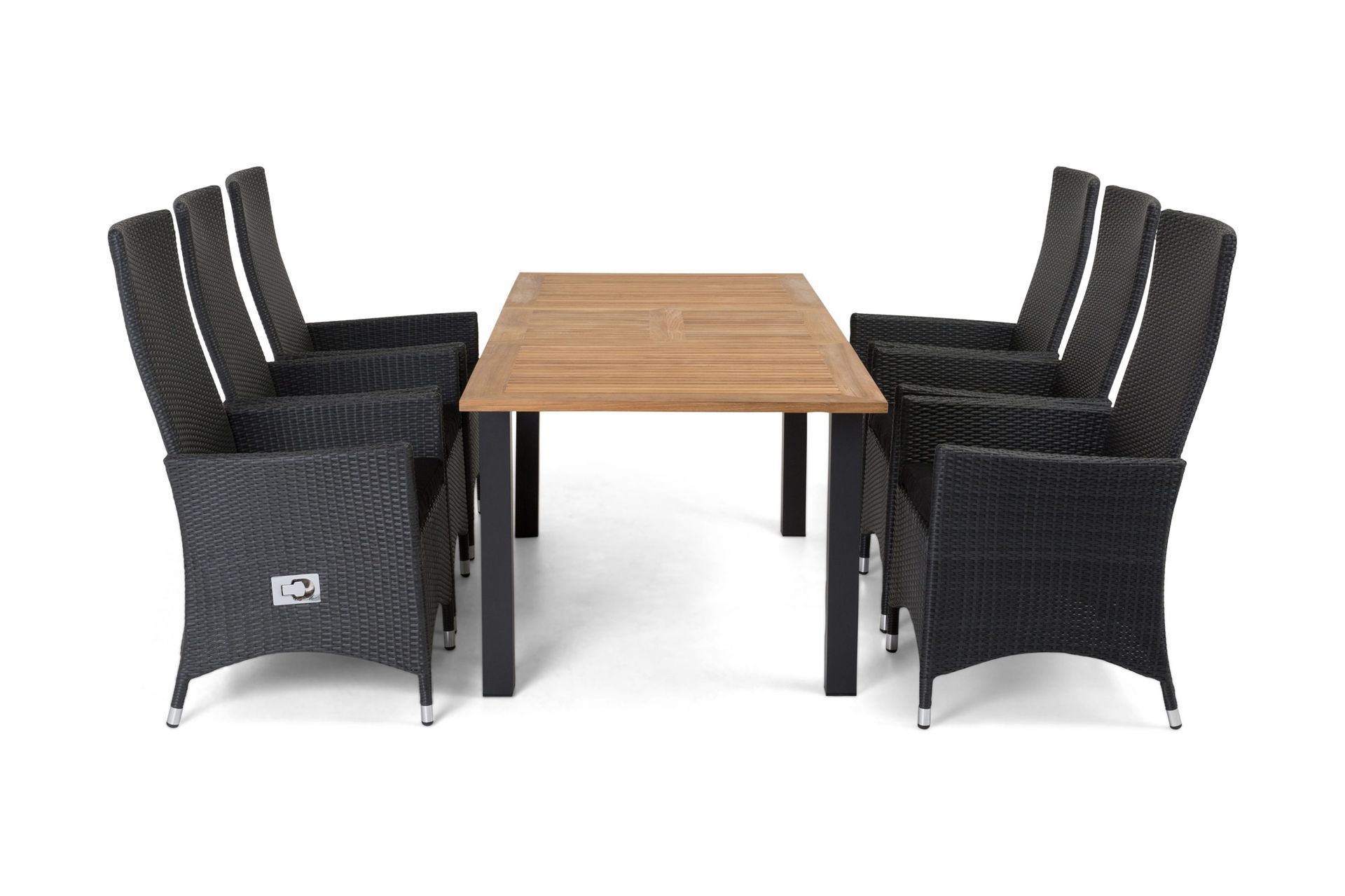 las vegas matgrupp utomhus 152-210 + 6 jenny ställbar fåtölj - teak/svart