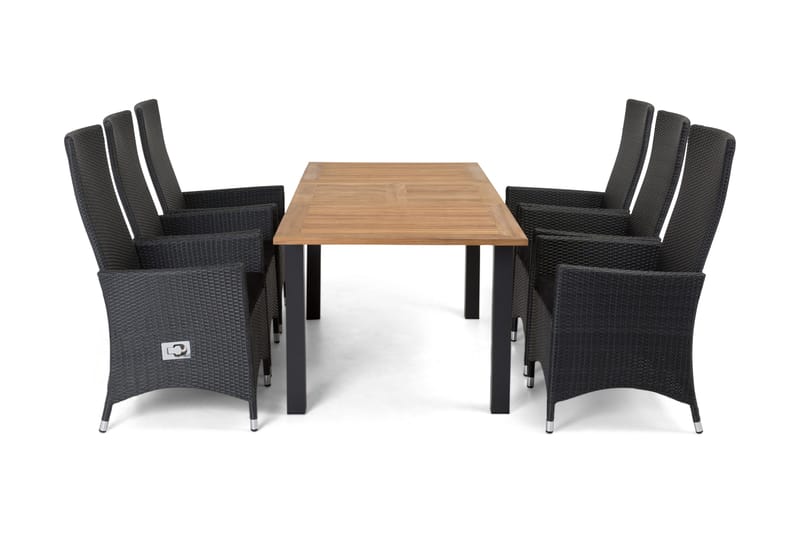 Las Vegas Matgrupp Utomhus 152-210 + 6 Jenny Ställbar Fåtölj, Teak/Svart