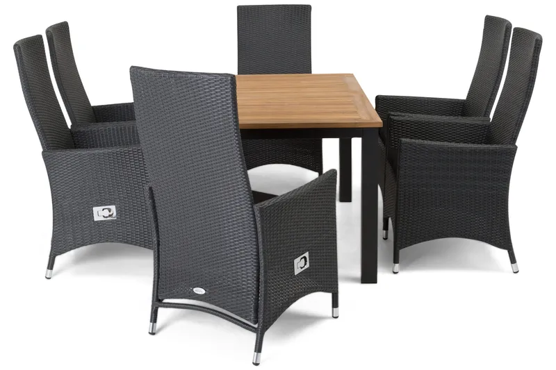 Las Vegas Matgrupp Utomhus 152-210 + 6 Jenny Ställbar Fåtölj - Teak/Svart - Utemöbler - Utegrupp - Matgrupper utomhus