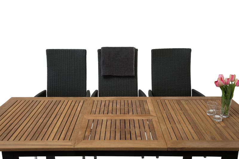 Las Vegas Matgrupp Utomhus 152-210 + 6 Jenny Ställbar Fåtölj - Teak/Svart - Utemöbler - Utegrupp - Matgrupper utomhus