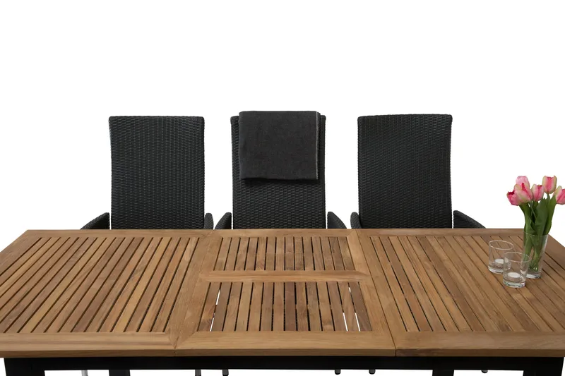 Las Vegas Matgrupp Utomhus 152-210 + 6 Jenny Ställbar Fåtölj - Teak/Svart - Utemöbler - Utegrupp - Matgrupper utomhus