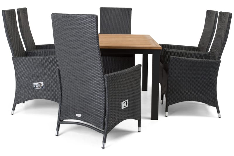 Las Vegas Matgrupp Utomhus 152-210 + 6 Jenny Ställbar Fåtölj - Teak/Svart - Utemöbler - Utegrupp - Matgrupper utomhus