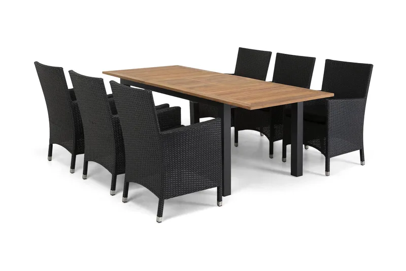 Las Vegas Matgrupp Utomhus 152-210 + 6 Thor Fåtölj - Svart/Teak/Svart - Utemöbler - Utegrupp - Matgrupper utomhus