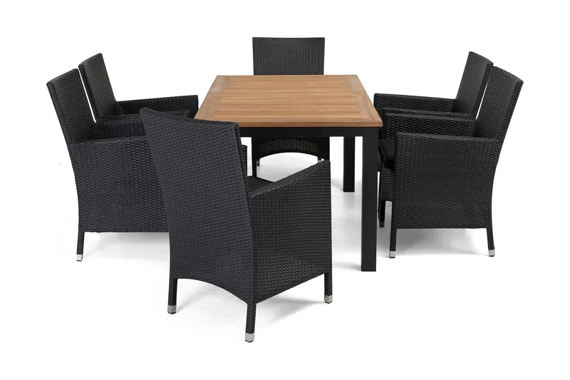 Las Vegas Matgrupp Utomhus 152-210 + 6 Thor Fåtölj - Svart/Teak/Svart - Utemöbler - Utegrupp - Matgrupper utomhus