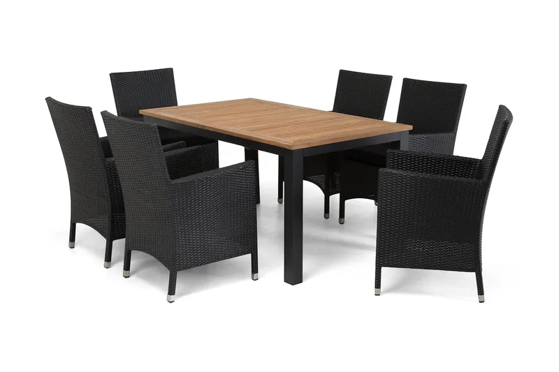 Las Vegas Matgrupp Utomhus 152-210 + 6 Thor Fåtölj - Svart/Teak/Svart - Utemöbler - Utegrupp - Matgrupper utomhus