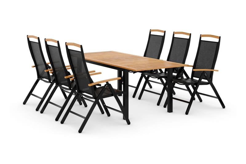 Las Vegas Matgrupp Utomhus 152-210 + 6 Positionsstol Lyx - Svart Teak - Utemöbler - Utegrupp - Matgrupper utomhus