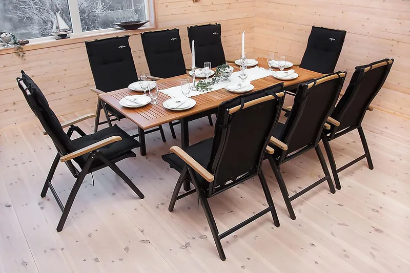 Las Vegas Matgrupp Utomhus 152-210 + 6 Positionsstol Lyx - Svart Teak - Utemöbler - Utegrupp - Matgrupper utomhus