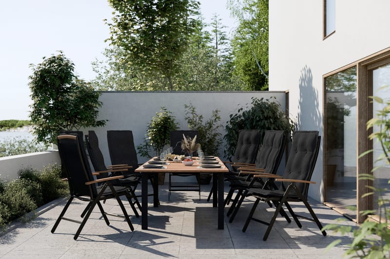 Las Vegas Matgrupp Utomhus 152-210 + 6 Positionsstol Lyx - Svart Teak - Utemöbler - Utegrupp - Matgrupper utomhus