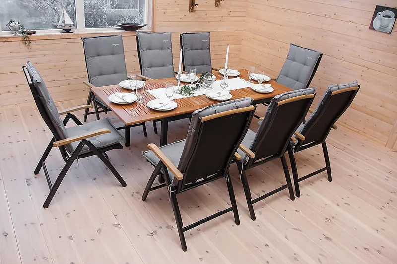 Las Vegas Matgrupp Utomhus 152-210 + 6 Positionsstol Lyx - Svart Teak - Utemöbler - Utegrupp - Matgrupper utomhus
