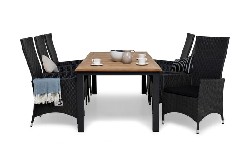 Las Vegas Matgrupp Utomhus 220-280 + 6 Jenny Ställbar Fåtölj - Inkl Dyna Svart/Teak - Utemöbler - Utegrupp - Matgrupper utomhus