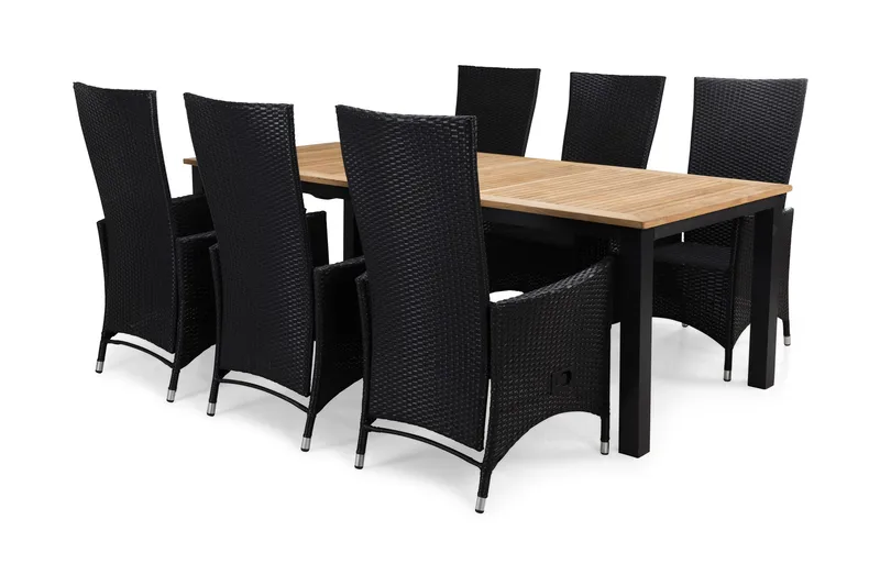 Las Vegas Matgrupp Utomhus 220-280 + 6 Jenny Ställbar Fåtölj - Inkl Dyna Svart/Teak/Svart - Utemöbler - Utegrupp - Matgrupper utomhus