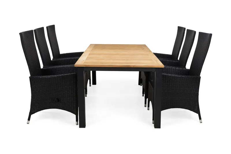 Las Vegas Matgrupp Utomhus 220-280 + 6 Jenny Ställbar Fåtölj - Inkl Dyna Svart/Teak/Svart - Utemöbler - Utegrupp - Matgrupper utomhus