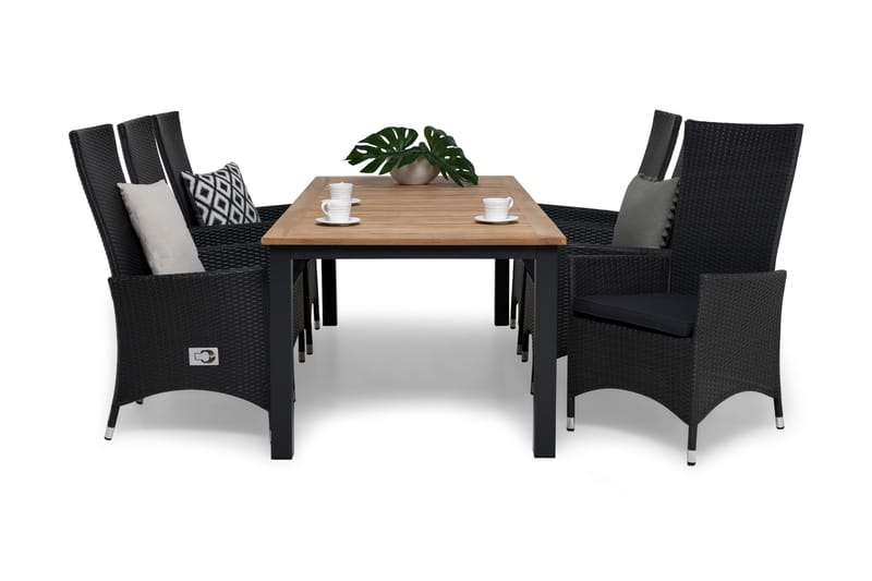 Las Vegas Matgrupp Utomhus 220-280 + 6 Jenny Ställbar Fåtölj, Inkl Dyna Teak/Svart/Grå
