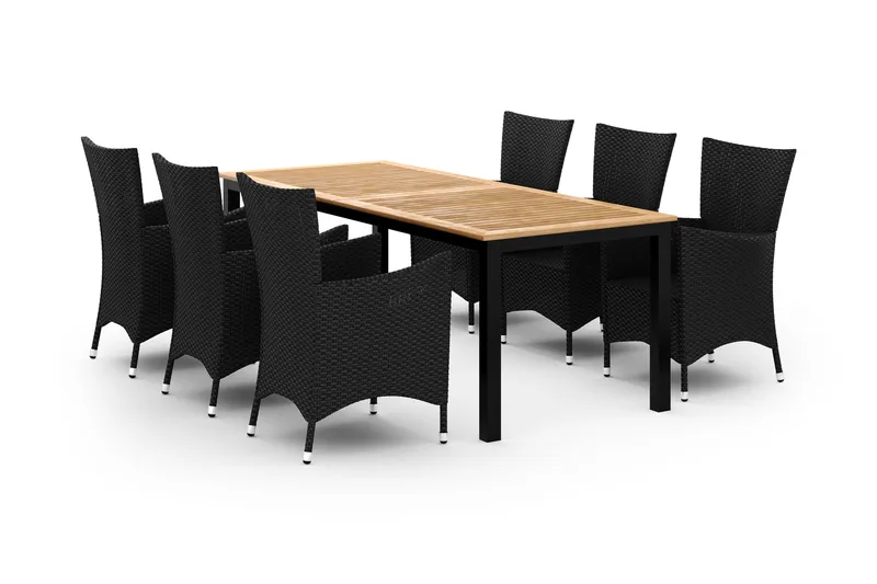 Las Vegas Matgrupp Utomhus 220-280 + 6 Thor Fåtölj - Svart/Teak/Svart - Utemöbler - Utegrupp - Matgrupper utomhus