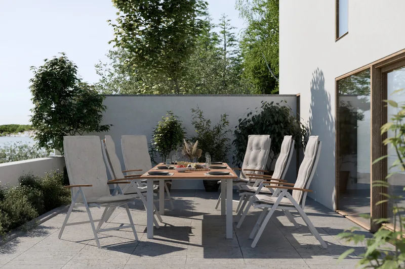 Las Vegas Matgrupp Utomhus 220-280 + 6 Positionsstol Lyx - Teak/Vit - Utemöbler - Utegrupp - Matgrupper utomhus