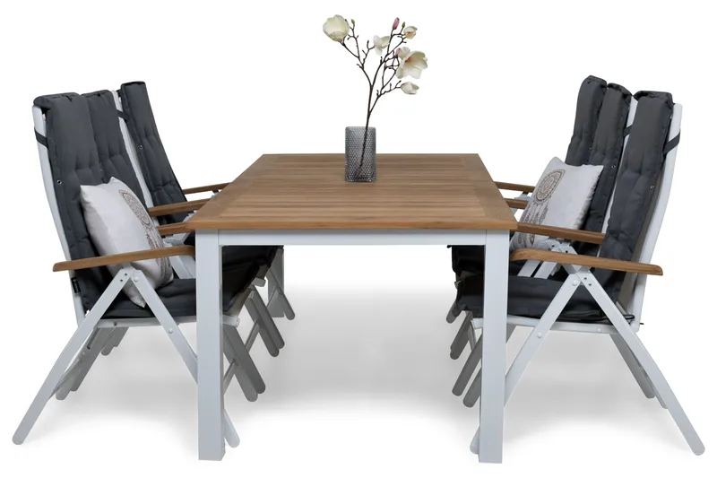 Las Vegas Matgrupp Utomhus 220-280 + 6 Positionsstol Lyx m Dyna - Vit/Teak/Vit/Teak/Grå - Utemöbler - Utegrupp - Matgrupper utomhus