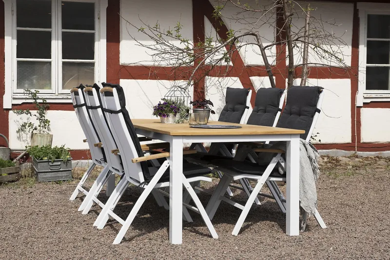 Las Vegas Matgrupp Utomhus 220-280 + 6 Positionsstol Lyx - Teak/Vit - Utemöbler - Utegrupp - Matgrupper utomhus