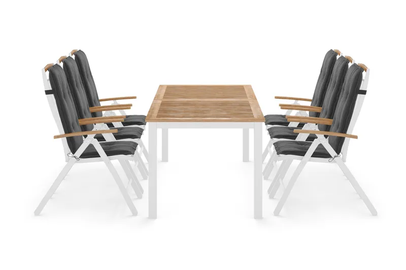 Las Vegas Matgrupp Utomhus 220-280 + 6 Positionsstol Lyx m Dyna - Vit/Teak/Vit/Teak/Grå - Utemöbler - Utegrupp - Matgrupper utomhus