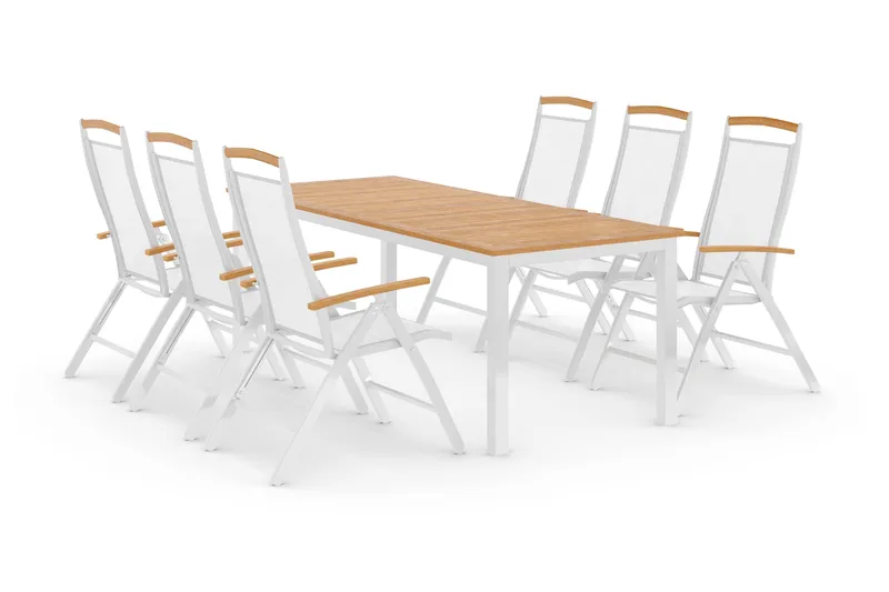 Las Vegas Matgrupp Utomhus 220-280 + 6 Positionsstol Lyx - Teak/Vit - Utemöbler - Utegrupp - Matgrupper utomhus