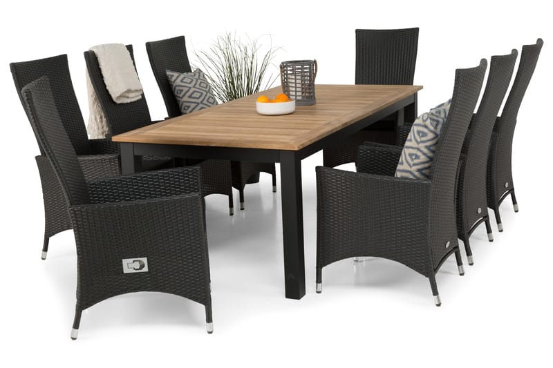 Las Vegas Matgrupp Utomhus 220-280 + 8 Jenny Ställbar Fåtölj - Teak/Svart - Utemöbler - Utegrupp - Matgrupper utomhus