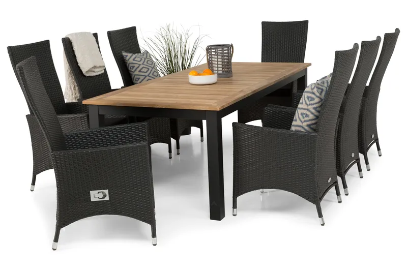 Las Vegas Matgrupp Utomhus 220-280 + 8 Jenny Ställbar Fåtölj - Teak/Svart - Utemöbler - Utegrupp - Matgrupper utomhus