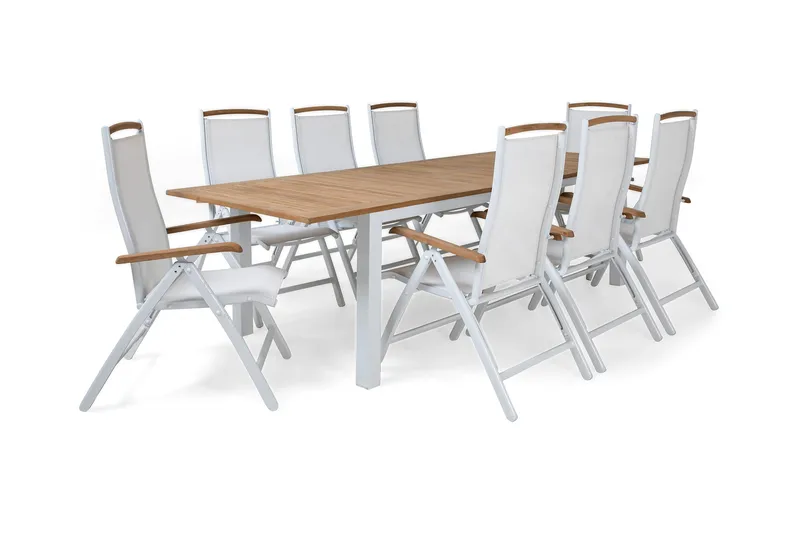 Las Vegas Matgrupp Utomhus 220-280 + 8 Positionsstol Lyx - Vit/Teak/Vit/Teak - Utemöbler - Utegrupp - Matgrupper utomhus