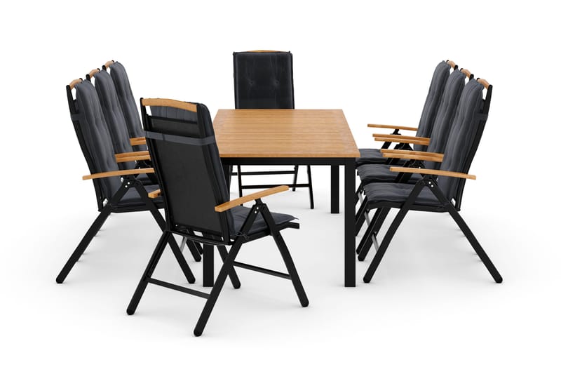 Las Vegas Matgrupp Utomhus 220-280 + 8 Positionsstol Lyx m Dyna - Svart/Teak/Grå - Utemöbler - Utegrupp - Matgrupper utomhus