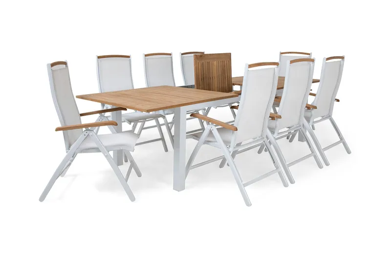 Las Vegas Matgrupp Utomhus 220-280 + 8 Positionsstol Lyx - Vit/Teak/Vit/Teak - Utemöbler - Utegrupp - Matgrupper utomhus