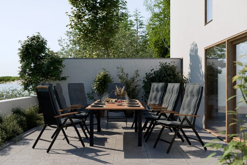 Las Vegas Matgrupp Utomhus 220-280 + 8 Positionsstol Lyx m Dyna - Svart/Teak/Grå - Utemöbler - Utegrupp - Matgrupper utomhus