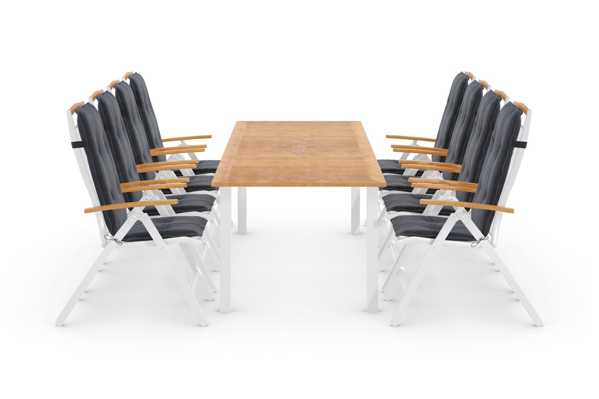 las vegas matgrupp utomhus 220-280 + 8 positionsstol lyx m dyna - vit/teak/vit/teak/grå
