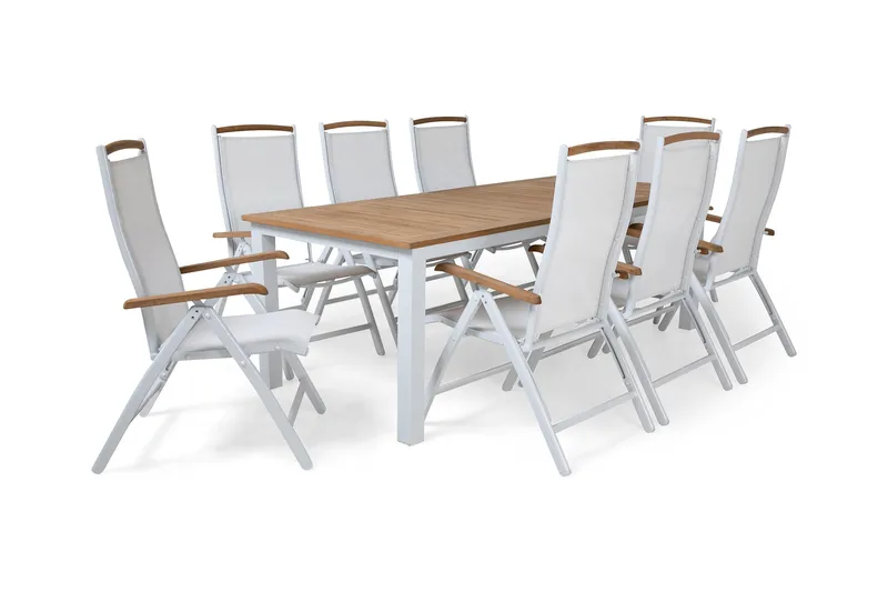 Las Vegas Matgrupp Utomhus 220-280 + 8 Positionsstol Lyx - Vit/Teak/Vit/Teak - Utemöbler - Utegrupp - Matgrupper utomhus
