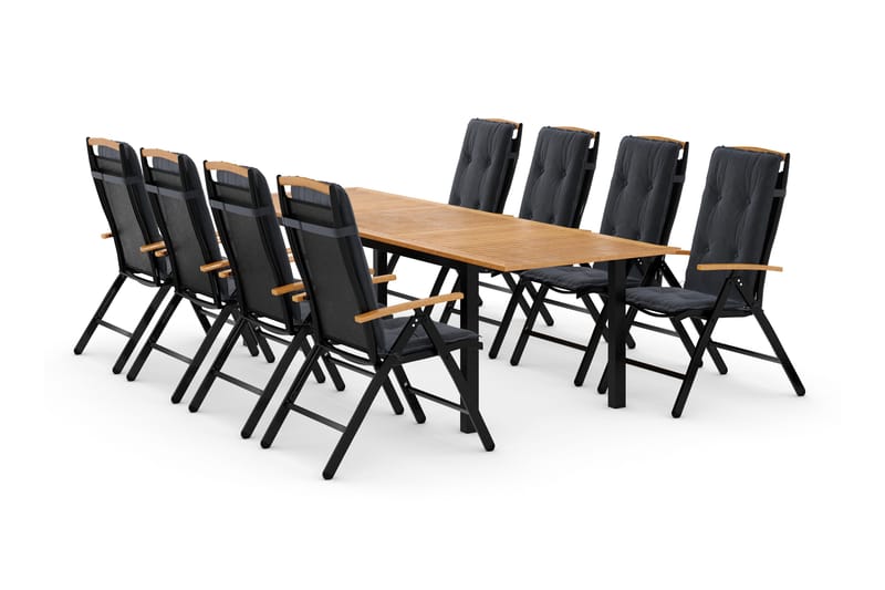 Las Vegas Matgrupp Utomhus 220-280 + 8 Positionsstol Lyx m Dyna - Svart/Teak/Grå - Utemöbler - Utegrupp - Matgrupper utomhus