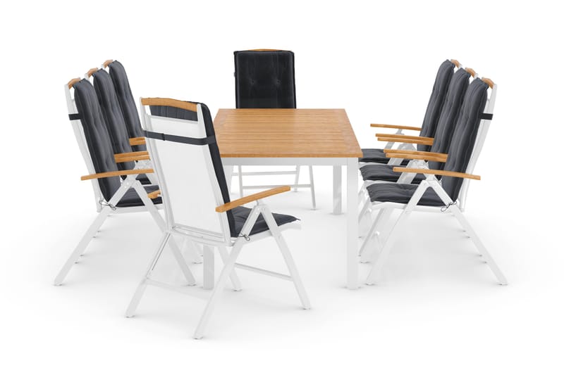 Las Vegas Matgrupp Utomhus 220-280 + 8 Positionsstol Lyx m Dyna - Vit/Teak/Vit/Teak/Grå - Utemöbler - Utegrupp - Matgrupper utomhus