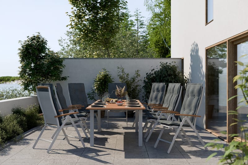 Las Vegas Matgrupp Utomhus 220-280 + 8 Positionsstol Lyx m Dyna - Vit/Teak/Vit/Teak/Grå - Utemöbler - Utegrupp - Matgrupper utomhus