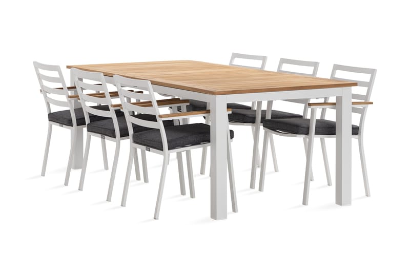 Las Vegas Matgrupp Utomhus 220-280 cm + 6 Oliver Matstol - Teak/Vit - Utemöbler - Utegrupp - Matgrupper utomhus