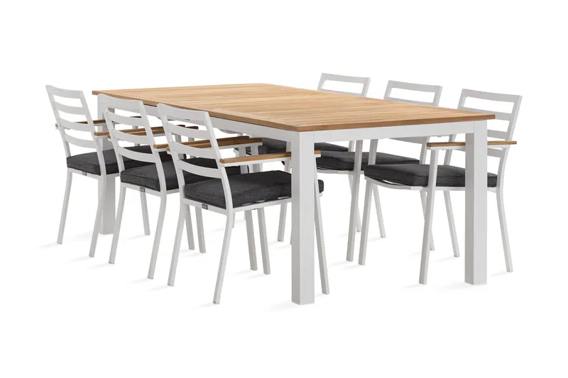 Las Vegas Matgrupp Utomhus 220-280 cm + 6 Oliver Matstol - Teak/Vit - Utemöbler - Utegrupp - Matgrupper utomhus