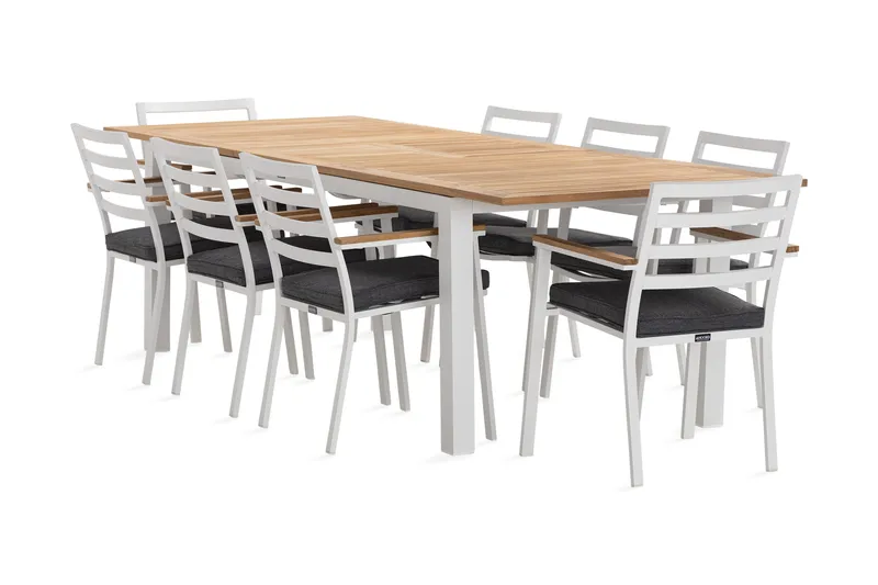 Las Vegas Matgrupp Utomhus 220-280 cm + 8 Oliver Matstol - Teak/Vit - Utemöbler - Utegrupp - Matgrupper utomhus