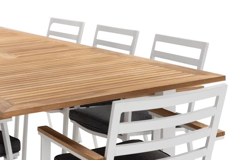 Las Vegas Matgrupp Utomhus 220-280 cm + 8 Oliver Matstol - Teak/Vit - Utemöbler - Utegrupp - Matgrupper utomhus