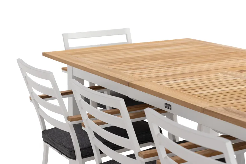 Las Vegas Matgrupp Utomhus 220-280 cm + 8 Oliver Matstol - Teak/Vit - Utemöbler - Utegrupp - Matgrupper utomhus