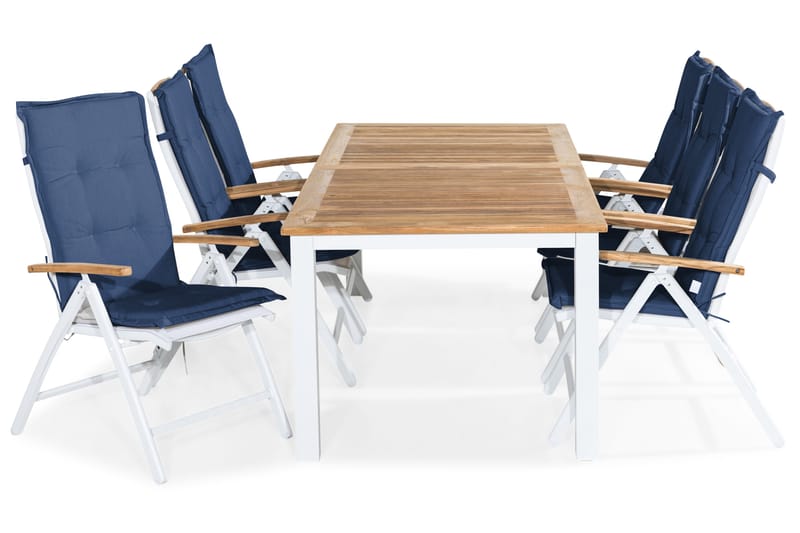 Las Vegas Matgrupp Utomhus 220-280x100+ 6 Las Vegas Lyx Stol m Dyna - Vit/Teak/Blå - Utemöbler - Utegrupp - Matgrupper utomhus