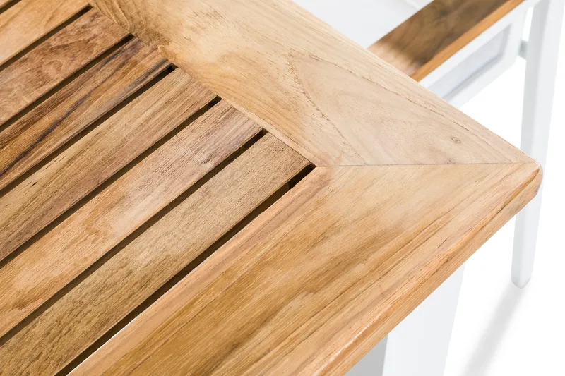 Las Vegas Matgrupp Utomhus 220-280x100 + 6 Stapelstolar - Teak/Vit - Utemöbler - Utegrupp - Matgrupper utomhus