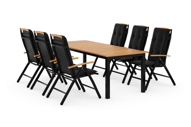 Las Vegas Matgrupp Utomhus 220-280x100+ 6 Stolar m Dyna - Svart/Teak - Utemöbler - Utegrupp - Matgrupper utomhus