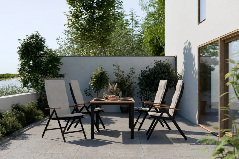 Las Vegas Matgrupp Utomhus 220-280x100+ 6 Stolar m Dyna - Svart/Teak - Utemöbler - Utegrupp - Matgrupper utomhus