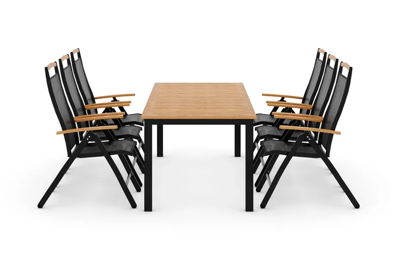 Las Vegas Matgrupp Utomhus Las Vegas 220-280 + 6 Positionsstol Lyx - Svart Teak - Utemöbler - Utegrupp - Matgrupper utomhus