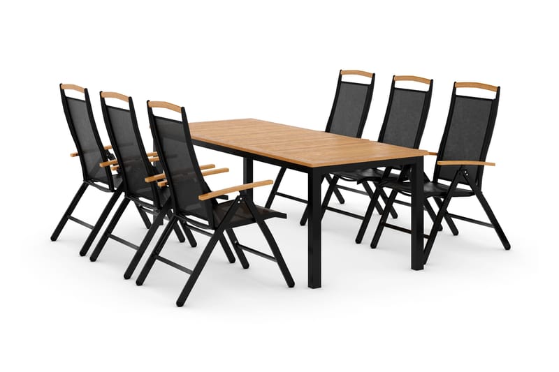 Las Vegas Matgrupp Utomhus Las Vegas 220-280 + 6 Positionsstol Lyx - Svart Teak - Utemöbler - Utegrupp - Matgrupper utomhus