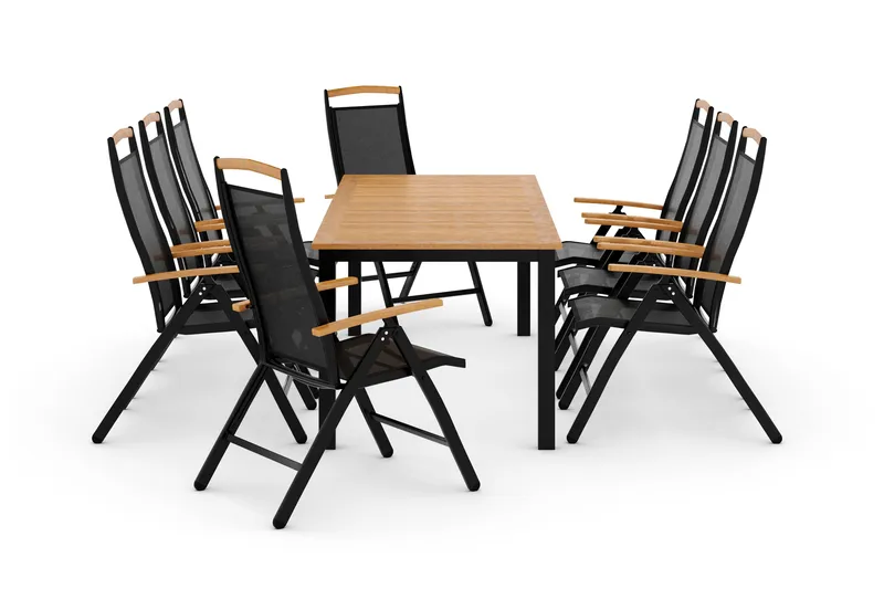 Las Vegas Matgrupp Utomhus Las Vegas 220-280 + 8 Positionsstol Lyx - Svart/Teak - Utemöbler - Utegrupp - Matgrupper utomhus