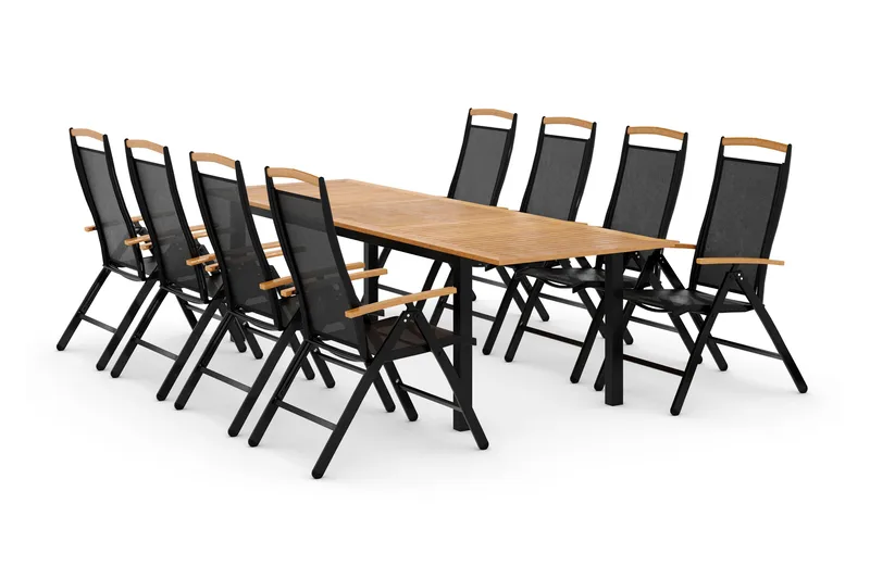 Las Vegas Matgrupp Utomhus Las Vegas 220-280 + 8 Positionsstol Lyx - Svart/Teak - Utemöbler - Utegrupp - Matgrupper utomhus