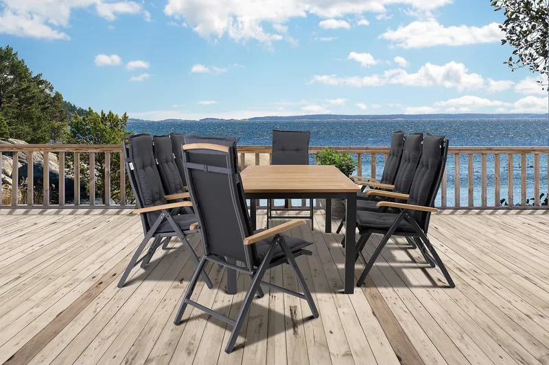 Las Vegas Matgrupp Utomhus Las Vegas 220-280 + 8 Positionsstol Lyx - Svart/Teak - Utemöbler - Utegrupp - Matgrupper utomhus