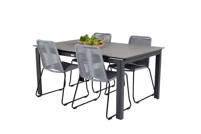 Levels Förlängningsbar Matgrupp 160-240 cm + 4 st Lindos Matstol Sv - Grå/Svart - Utemöbler - Utegrupp - Matgrupper utomhus